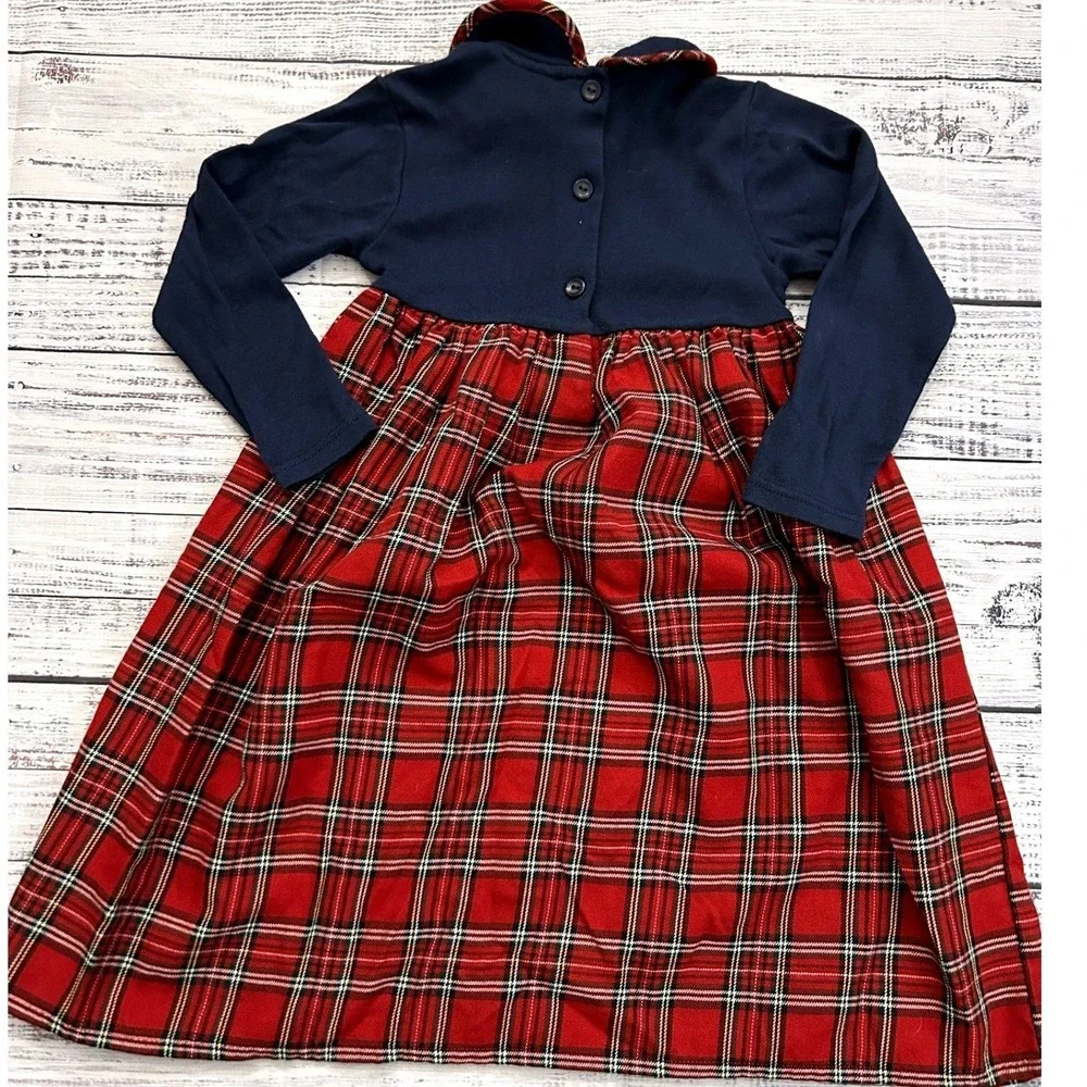 Vintage Youngland‎ Girls Navy Plaid Tartan Heart Applique Long Sleeve Dress 5